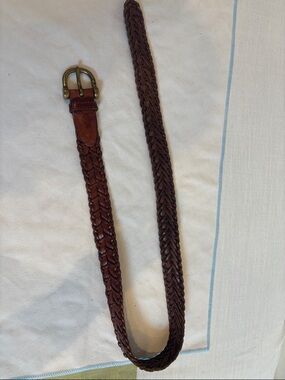 Calvin Klein Braided Brown Leather Belt with Brass Buckle